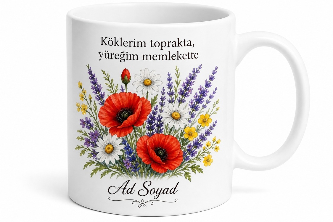 Memleket Çiçeği Temalı Baskılı Kupa Bardak Özel Tasarım Hediye