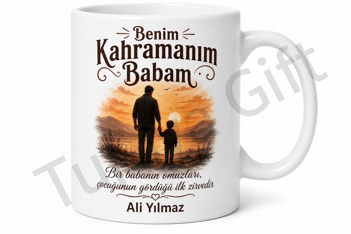 Benim Kahramanım Babam Yazılı Kupa Bardak Babalar Günü Hediyesi