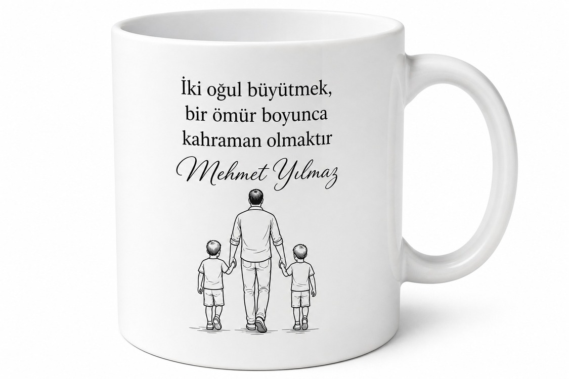 İki Oğul Babası Yazılı Özel Kupa Bardak Babalar Günü Hediyesi