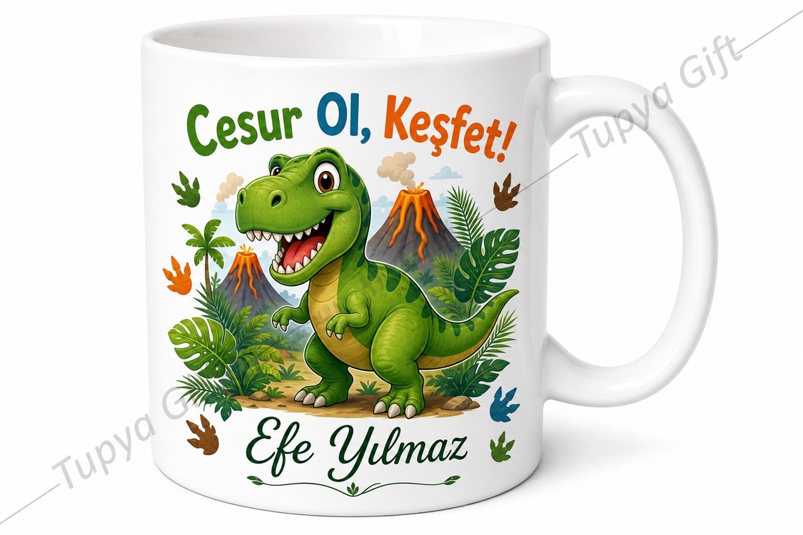 Dinozor Temalı Baskılı Kupa Bardak Erkek Çocuk Hediye Özel Tasarım Porselen