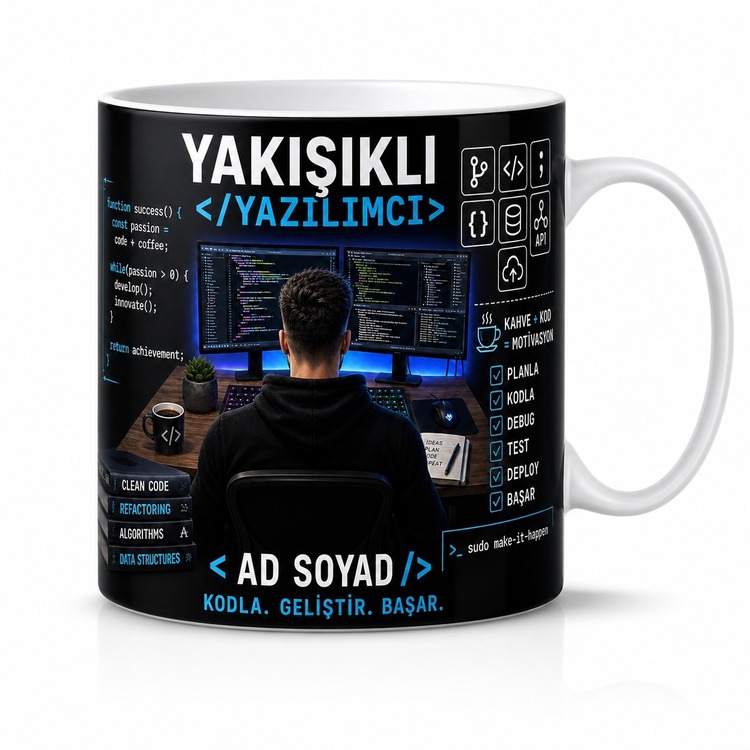 Yakışıklı Yazılımcı Kupa Bardak Ad Soyad Özel Baskılı Yazılımcıya Hediye Mug