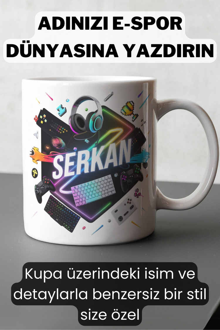 Kişiye Özel Gamer Tasarımlı İsimli Kupa Hediyelik - Oyun Dünyasına Özel Tasarım