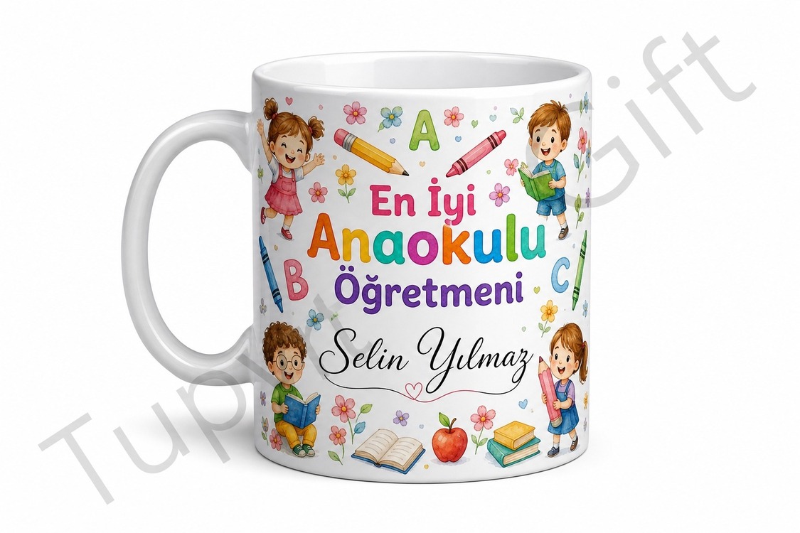 Anaokulu Öğretmenine Hediye İsme Özel Kupa Bardak Öğretmenler Günü Hediyesi