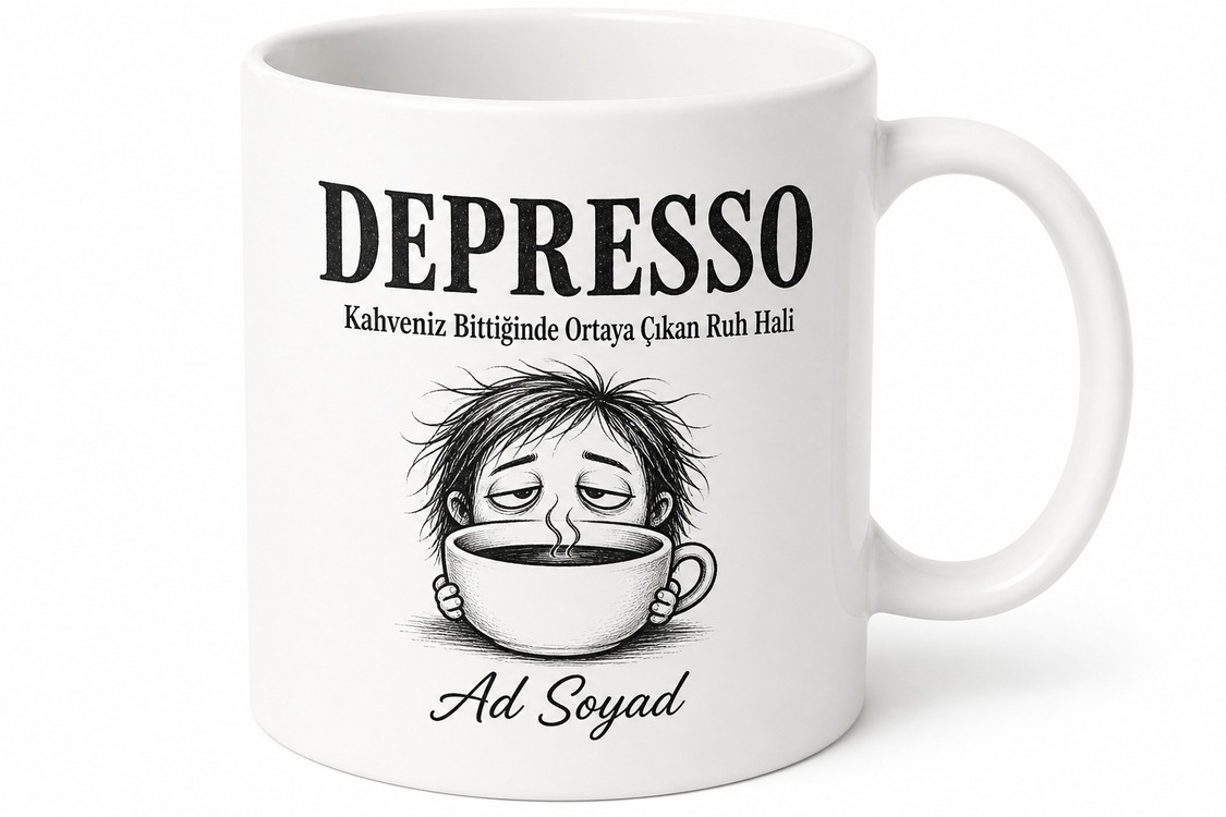 Depresso Kahveniz Bittiğinde Temalı Komik Kahve Kupası Özel Tasarım Hediye Bardak