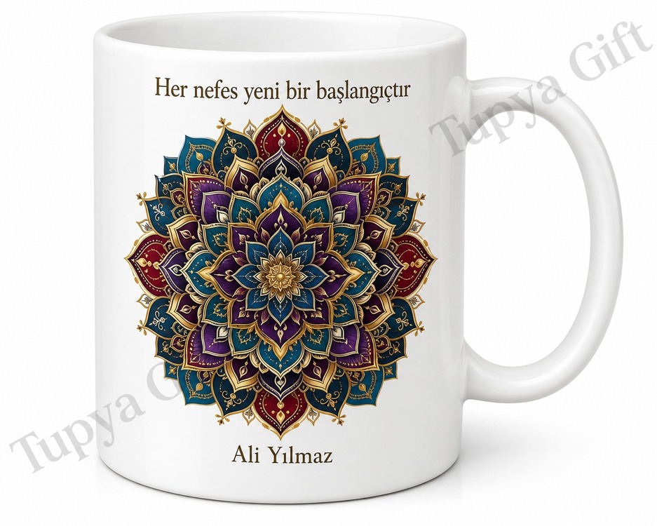 Mandala Desenli Baskılı Kupa Bardak Hediye Porselen Meditasyon Yoga Huzur