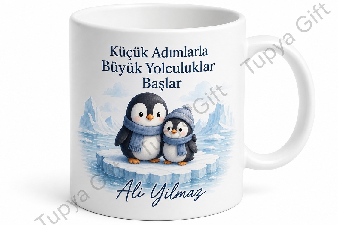 Penguen Temalı Baskılı Kupa Bardak Hediye Sevimli Penguen Desenli Porselen Mug