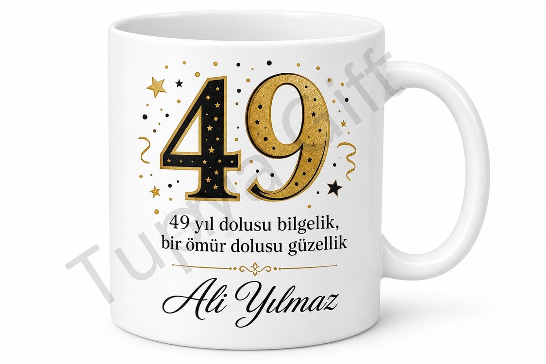 Özel Yazılı Klasik 49 Yaş Doğum Günü Hediyesi Kupa Bardak