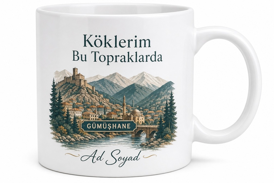 Gümüşhane Doğduğum Şehir Temalı Kupa Bardak Özel Tasarım Hediye