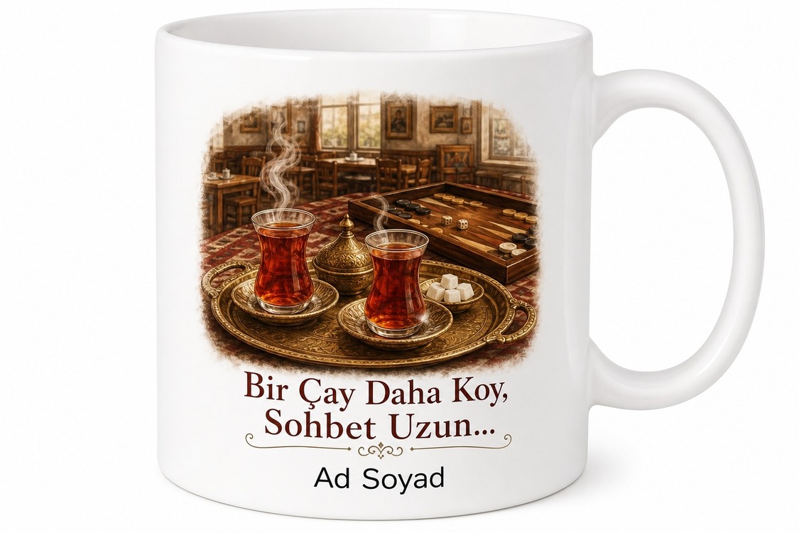 Kahveciye ve Çay Demleyenlere Kıraathane Sohbeti Çay Tepsisi Kupa Hediye
