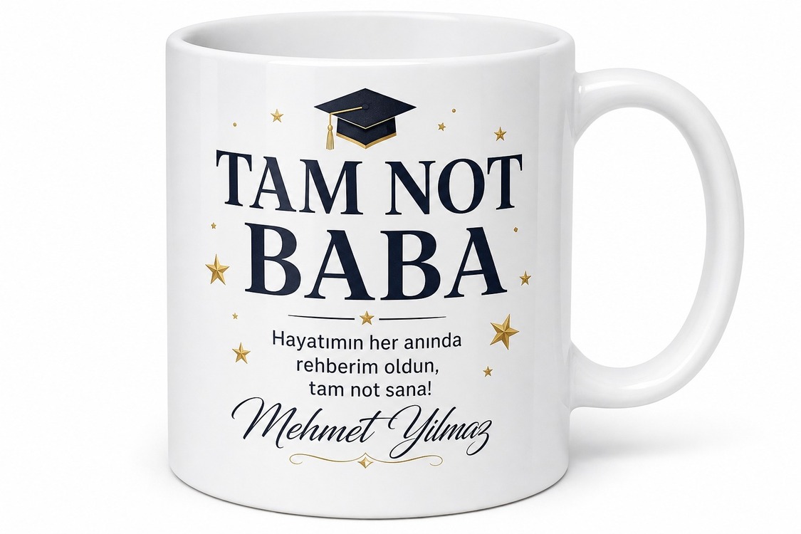 Tam Not Baba Yazılı Kupa Bardak Babalar Günü Özel Hediye Porselen