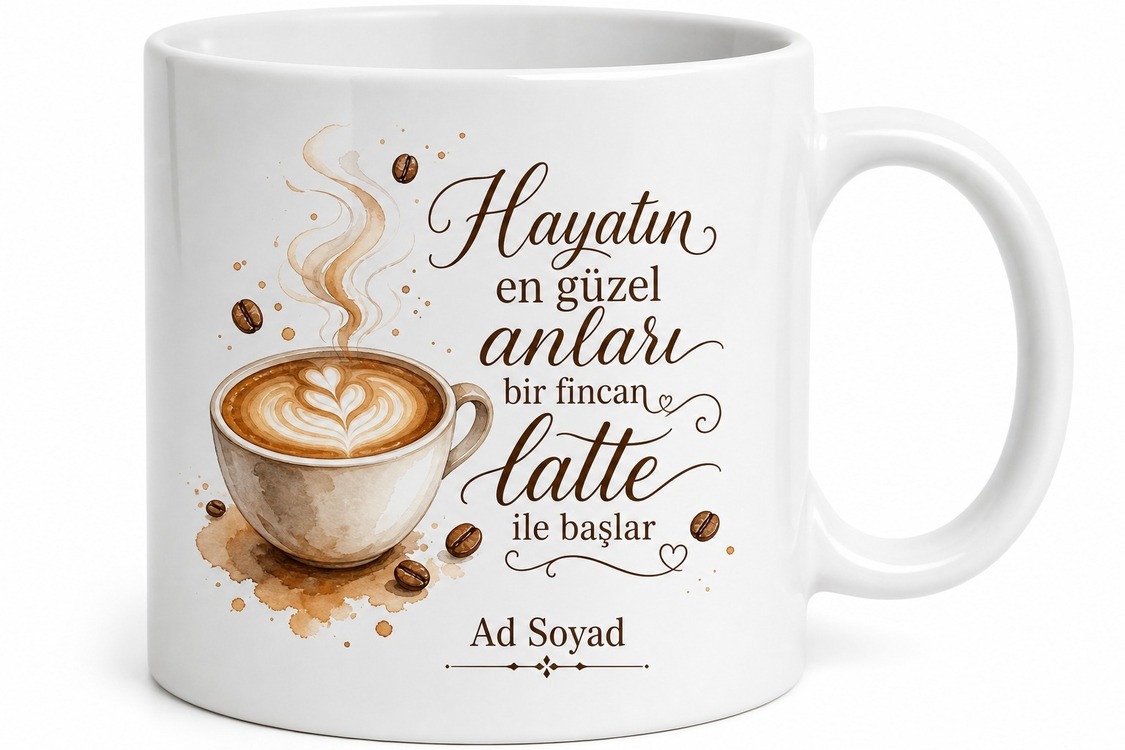Latte Severlere Özel Tasarım Baskılı Porselen Kupa Bardak Kahve Hediye