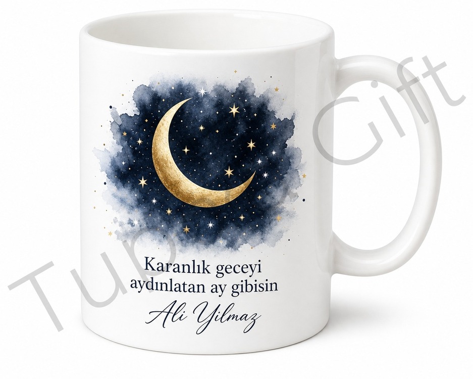 Ay ve Yıldız Temalı Kişiye Özel Baskılı Kupa Bardak Hediye