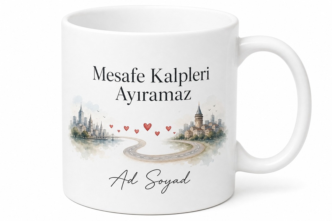 Aramızda Yollar Var Uzak Mesafe İlişki Kupası Sevgiliye Özel Hediye Bardak