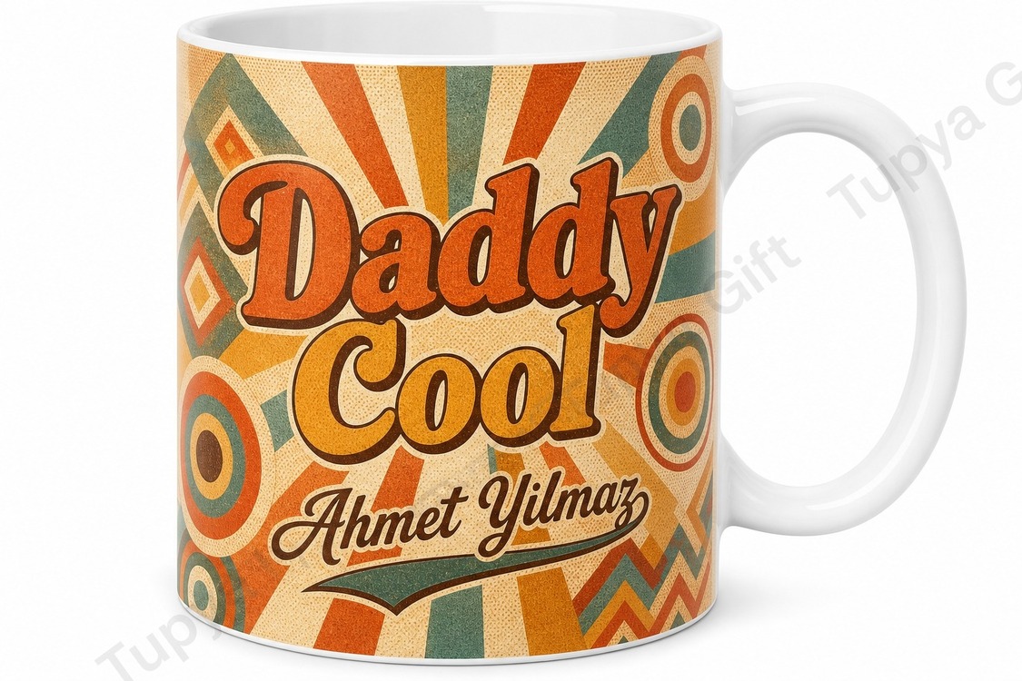 Daddy Cool Yazılı Retro Tasarım Kupa Bardak Babalar Günü Hediyesi