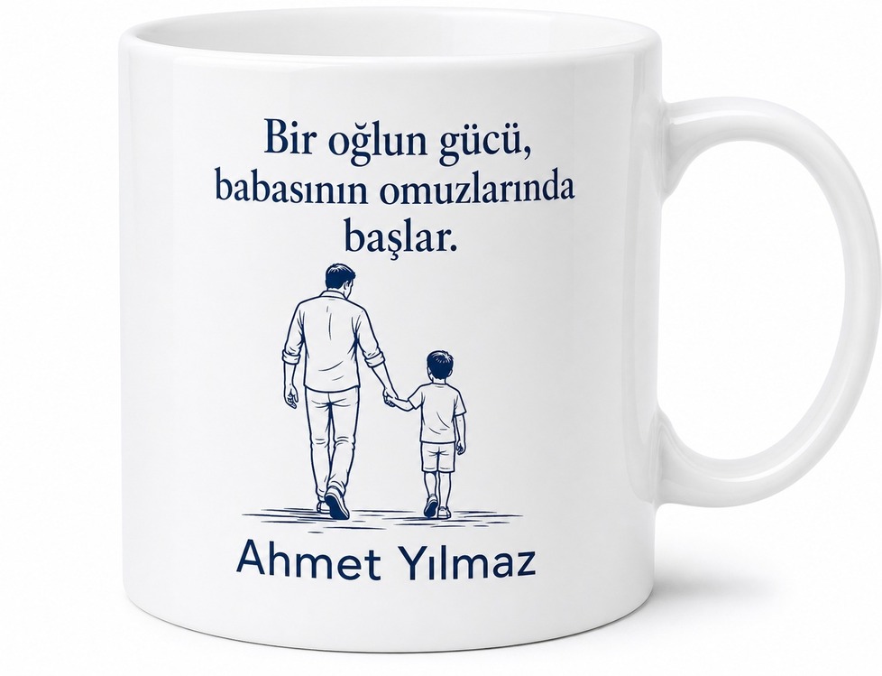 Babalar Günü Baba Oğul Temalı Kupa Bardak Özel Hediye Baskılı Porselen