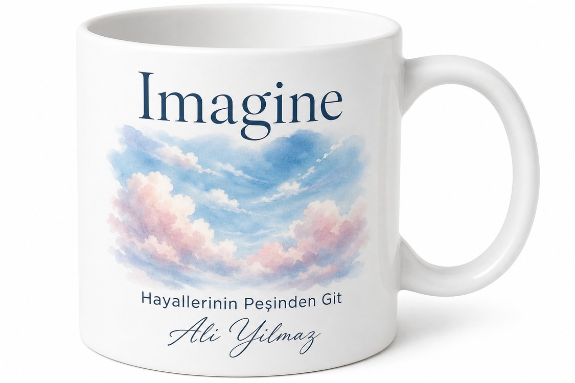 Imagine Baskılı Hayal Et İngilizce Çay Kupası Hediye Porselen Kupa Bardak