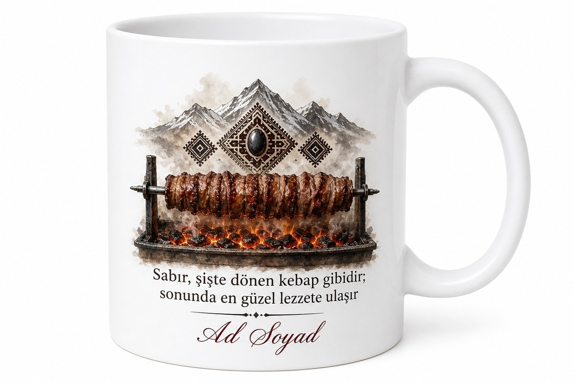 Cağ Kebabı Şişini Bekleyenlere Dadaş Lezzeti Oltu Taşı Kupası Hediye Bardak