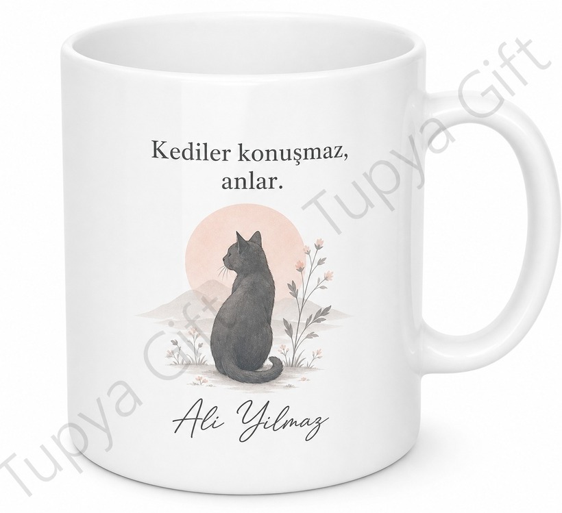 Kedi Temalı Kişiye Özel Baskılı Kupa Bardak Hediye Kedi Severler İçin