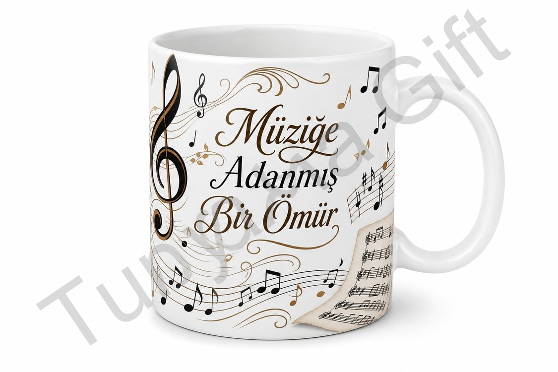Müzisyene Hediye Nota Temalı Kişiye Özel Baskılı Kupa Bardak Müzik Hediyesi