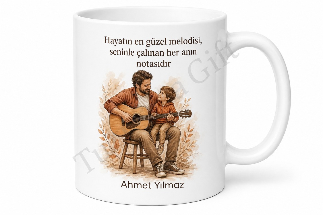 Gitar Çalan Baba Temalı Özel Kupa Bardak Babalar Günü Hediyesi