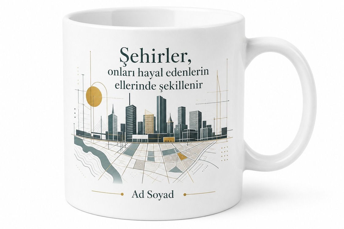 Kişiye Özel İsimli Şehir Plancısı Tasarımlı Kentsel Tasarım Kupa Bardak Ofis Hediye
