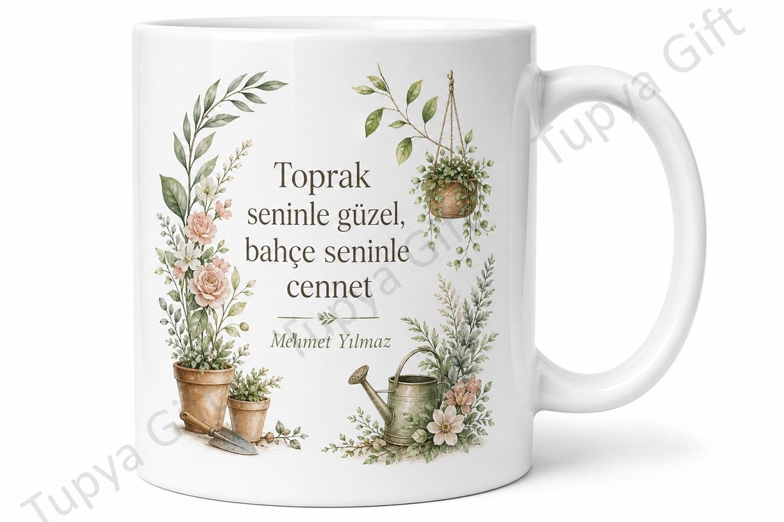 Bahçe Sever Baba Yazılı Doğa Temalı Kupa Bardak Babalar Günü Hediye
