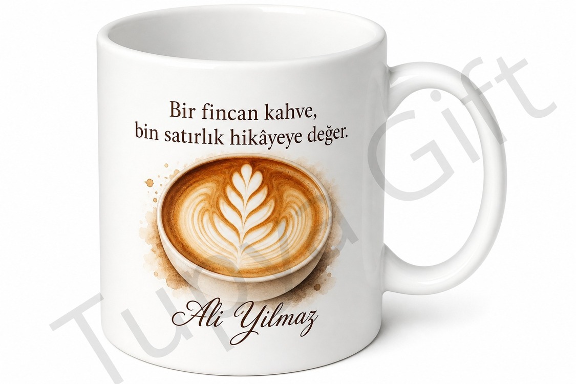 Latte Art Temalı Baskılı Kupa Bardak Kahve Severlere Özel Tasarım Hediye