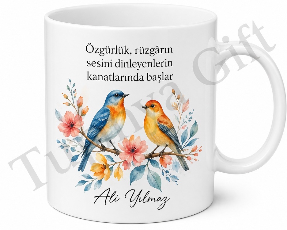 Kuş Temalı Kişiye Özel Baskılı Kupa Bardak Hediye Porselen Mug