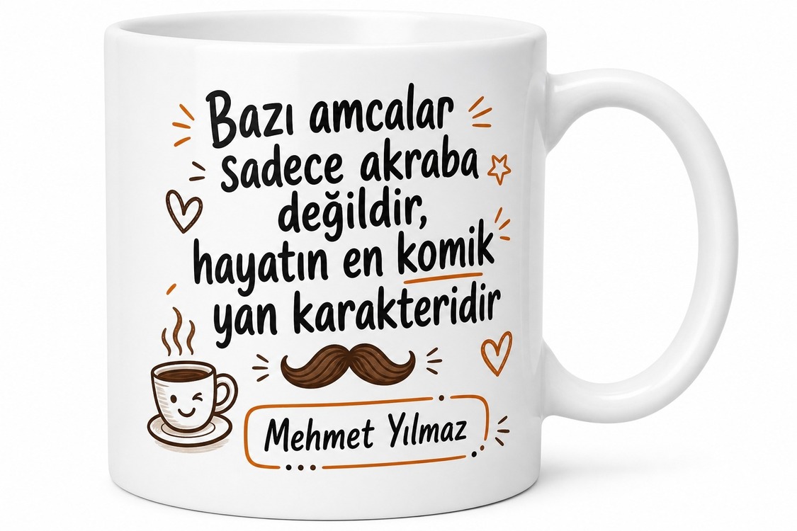 Amca İçin Özel Tasarım Seramik Baskılı Kupa Bardak Esprili Hediye