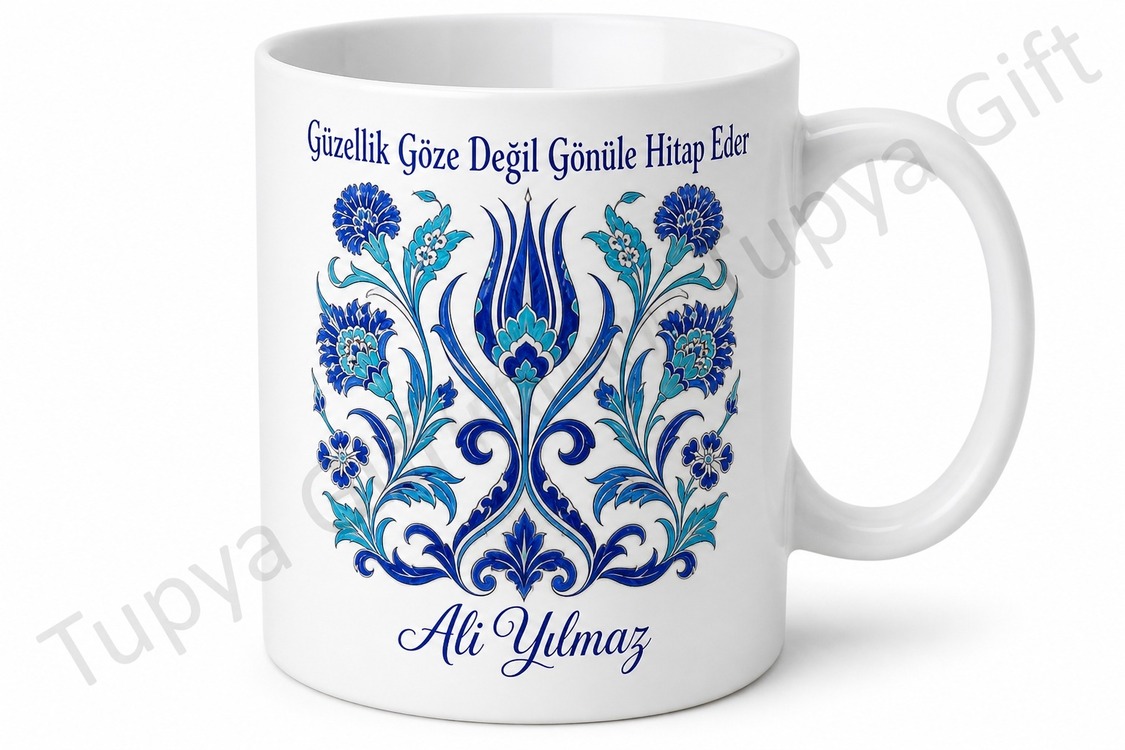 Çini Desenli Baskılı Kupa Bardak Hediye Özel Tasarım Porselen Mug