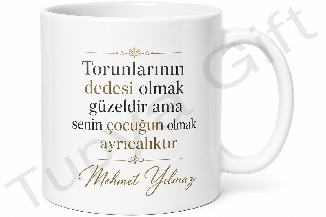 Dede ve Baba Yazılı Çift Yönlü Kupa Bardak Babalar Günü Hediyesi