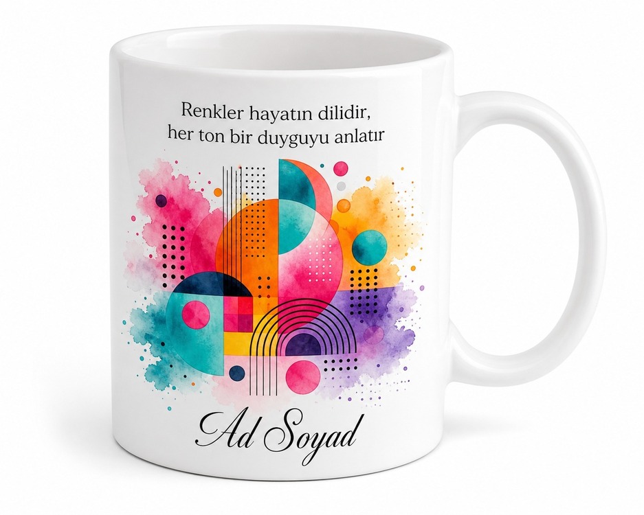 Renkli Tasarım Seven İçin Kişiye Özel İsimli Baskılı Kupa Bardak Karışık Desenli Hediye