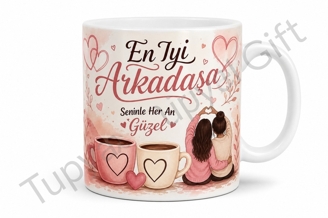 En İyi Arkadaşa Hediye Kişiye Özel Dostluk Temalı Kupa Bardak Hediye