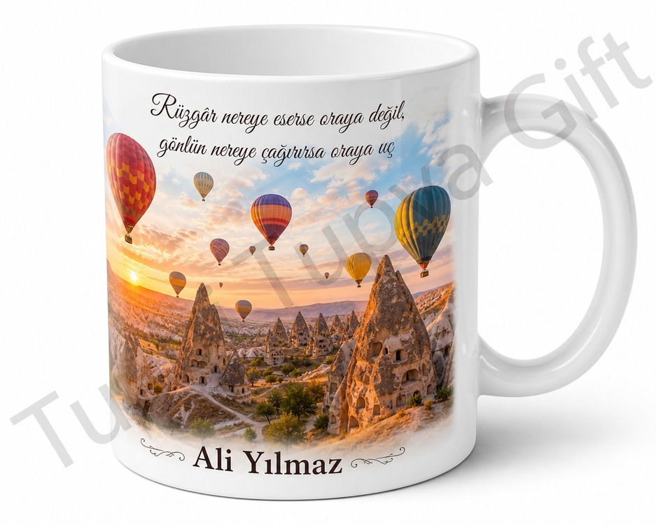 Balon Temalı Kapadokya Kupa Bardak Kişiye Özel İsimli Hediye