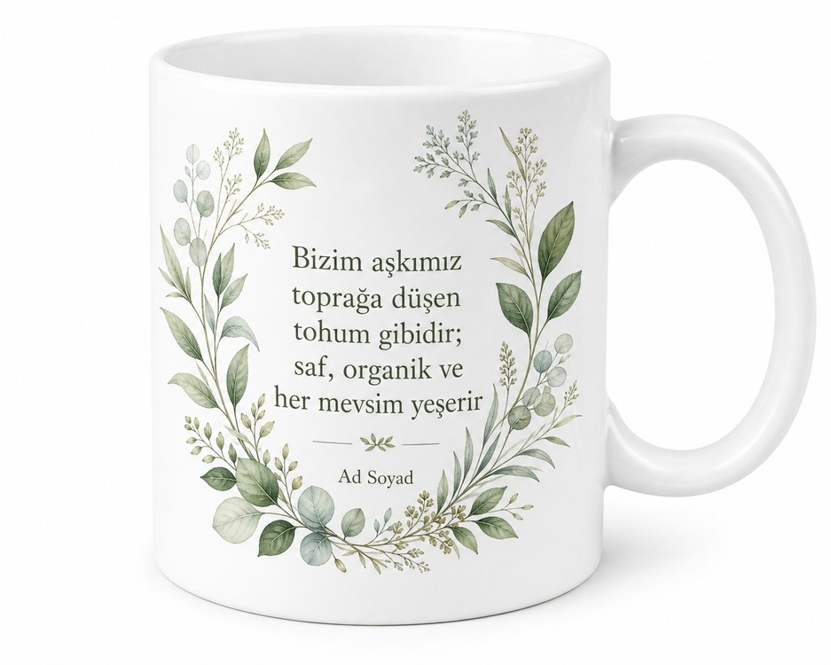 Bizim Aşkımız Organik Yaprak Deseni Doğal Aşk Ekolojik Sevgi Doğa Sever Kupa Bardak Hediye