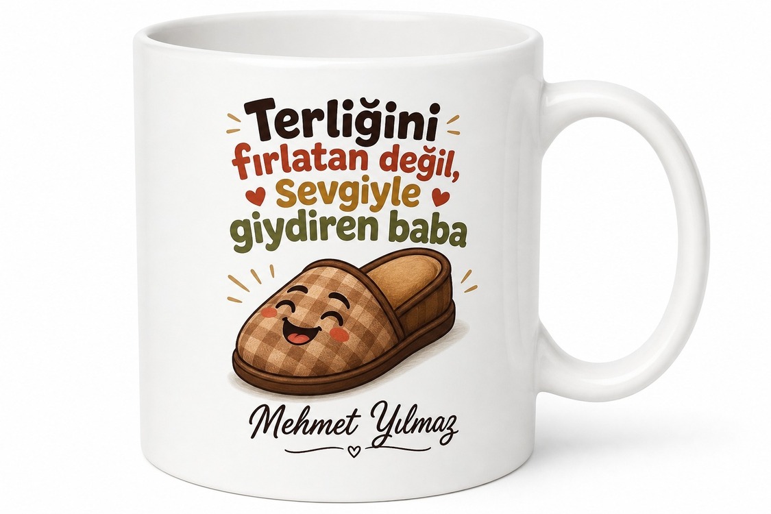 Baba Terliği Temalı Komik Kupa Bardak Babalar Günü Hediyesi Esprili Baskılı