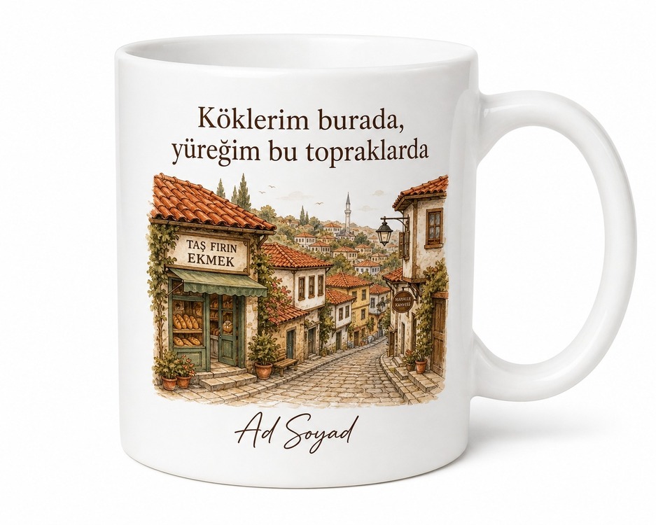 Local Temalı Yerel Kupa Bardak Özel Tasarım Hediye Porselen Kupa