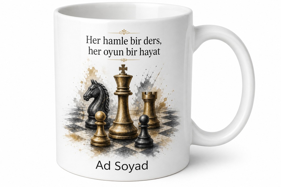 Satranç Sever İçin Karışık Desenli Baskılı Kupa Bardak Strateji Hediyesi