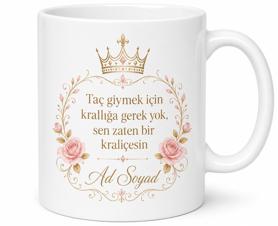İsme Özel Kraliçe Yazılı Baskılı Kupa Bardak Hediye