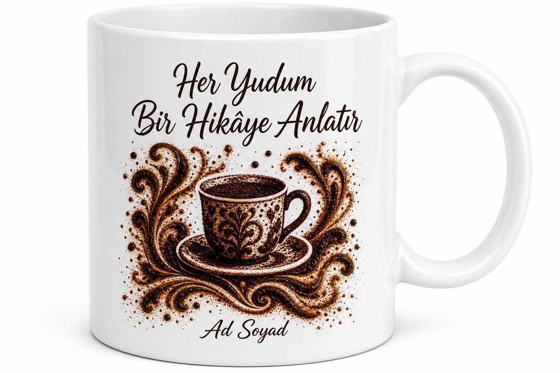 Kahve Telvesi Temalı Baskılı Kupa Bardak Kahve Severlere Özel Hediye