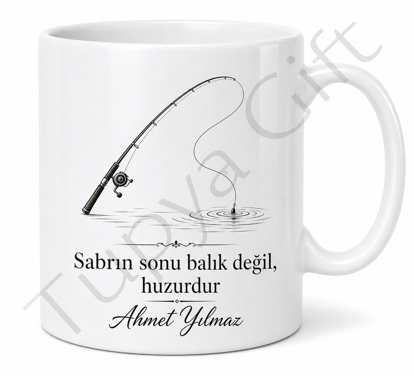 Balıkçıya Hediye İsme Özel Baskılı Kupa Bardak Balıkçılık Temalı