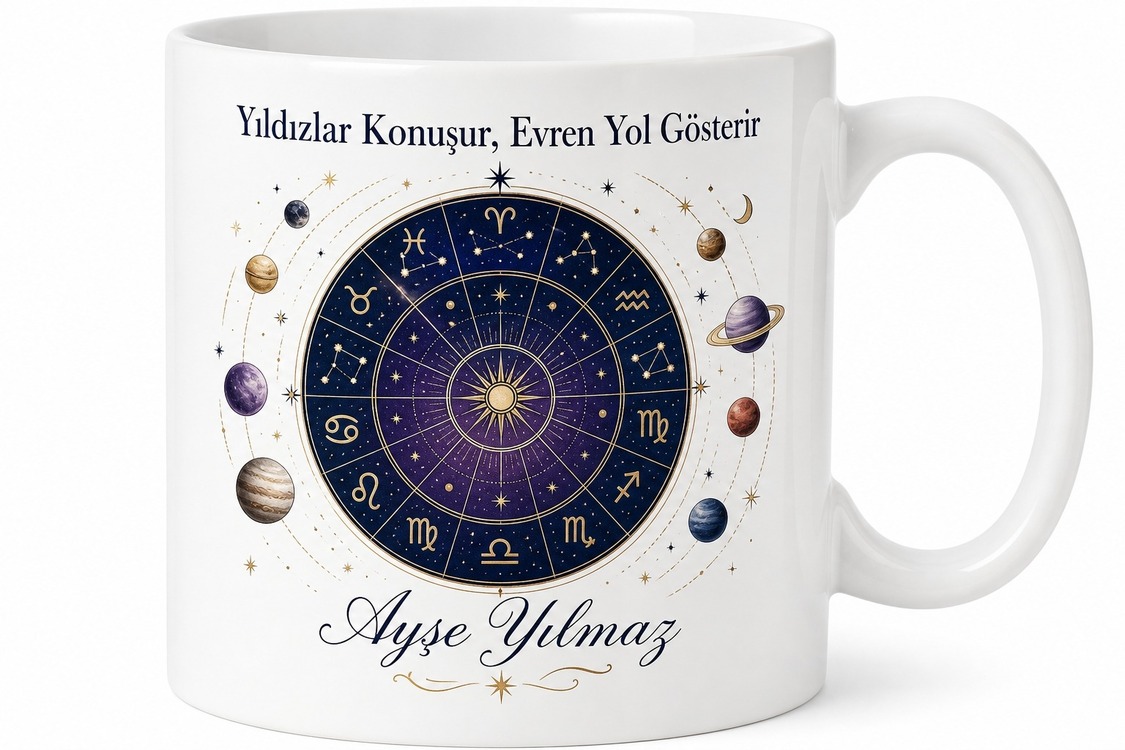 Astroloji Uzmanı Yıldız Haritası Gezegen Dizilimi Burç Yorumu Baskılı Kupa Bardak Hediye