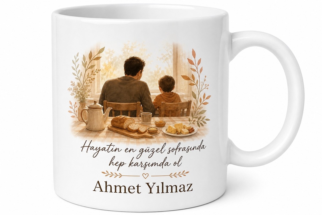 Babamla Kahvaltı Keyfi Yazılı Kupa Bardak Babalar Günü Hediyesi