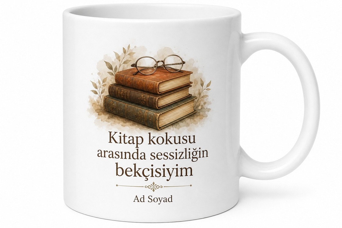 Kütüphaneciye Hediye Kitap Kokusu Sessizlik Bekçisi Özel Tasarım Porselen Kupa Bardak