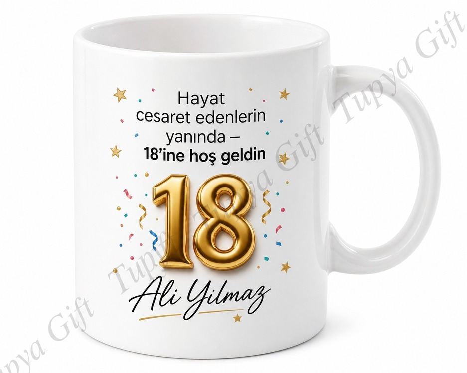 Reşit Olma Hediyesi 18 Yaş Doğum Günü Özel Tasarım Baskılı Kupa Bardak