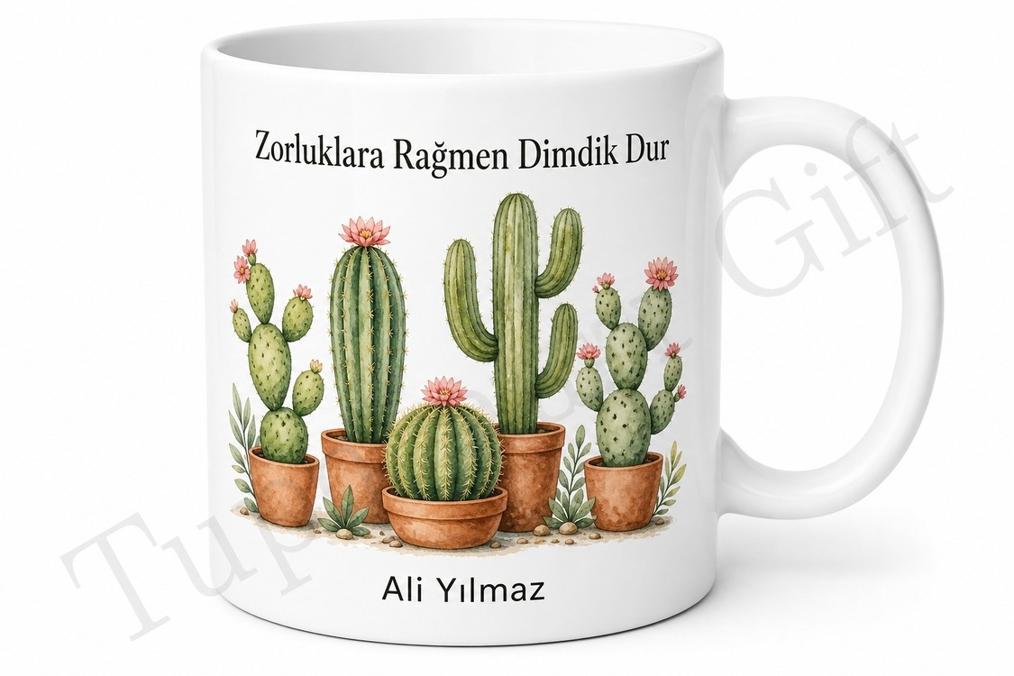 Kaktüs Temalı Kişiye Özel Baskılı Porselen Kupa Bardak Hediye