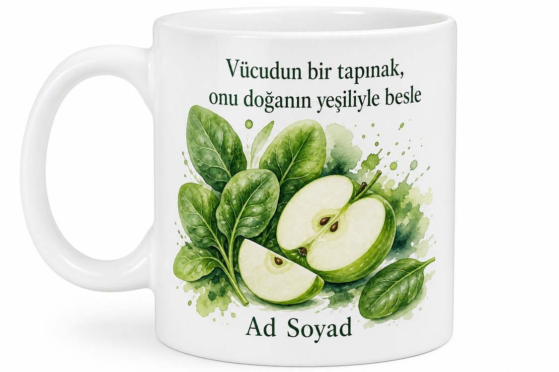 Sağlıklı Smoothie İçenlere Ispanak Elma Detoks Enerji Kupası Hediye Bardak