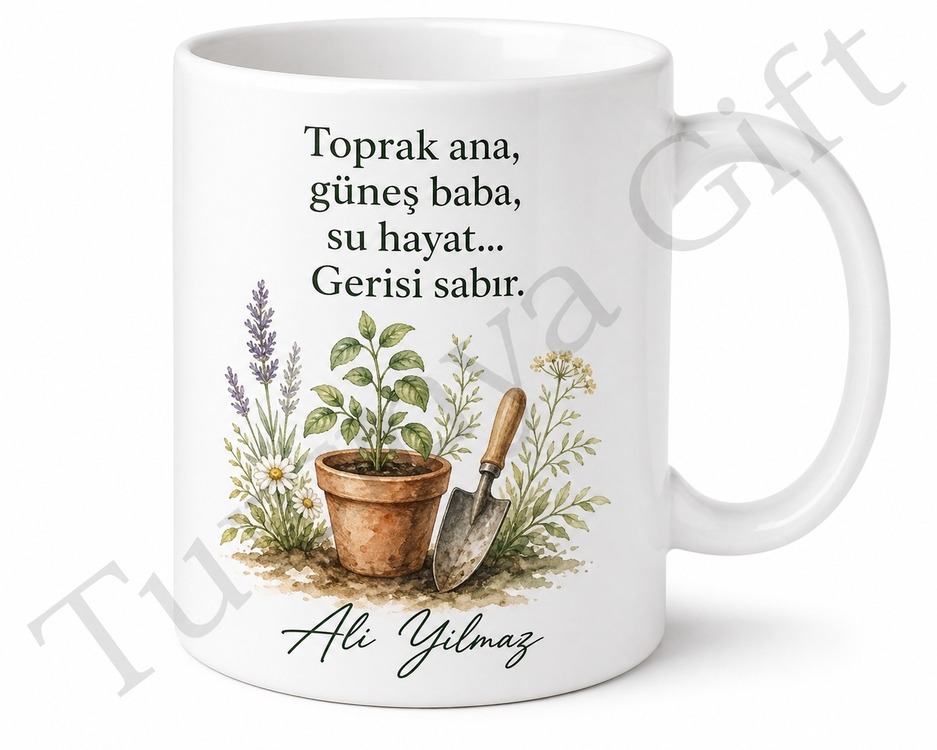 Bahçıvana Hediye İsme Özel Baskılı Kupa Bardak Bahçe Temalı Hediye