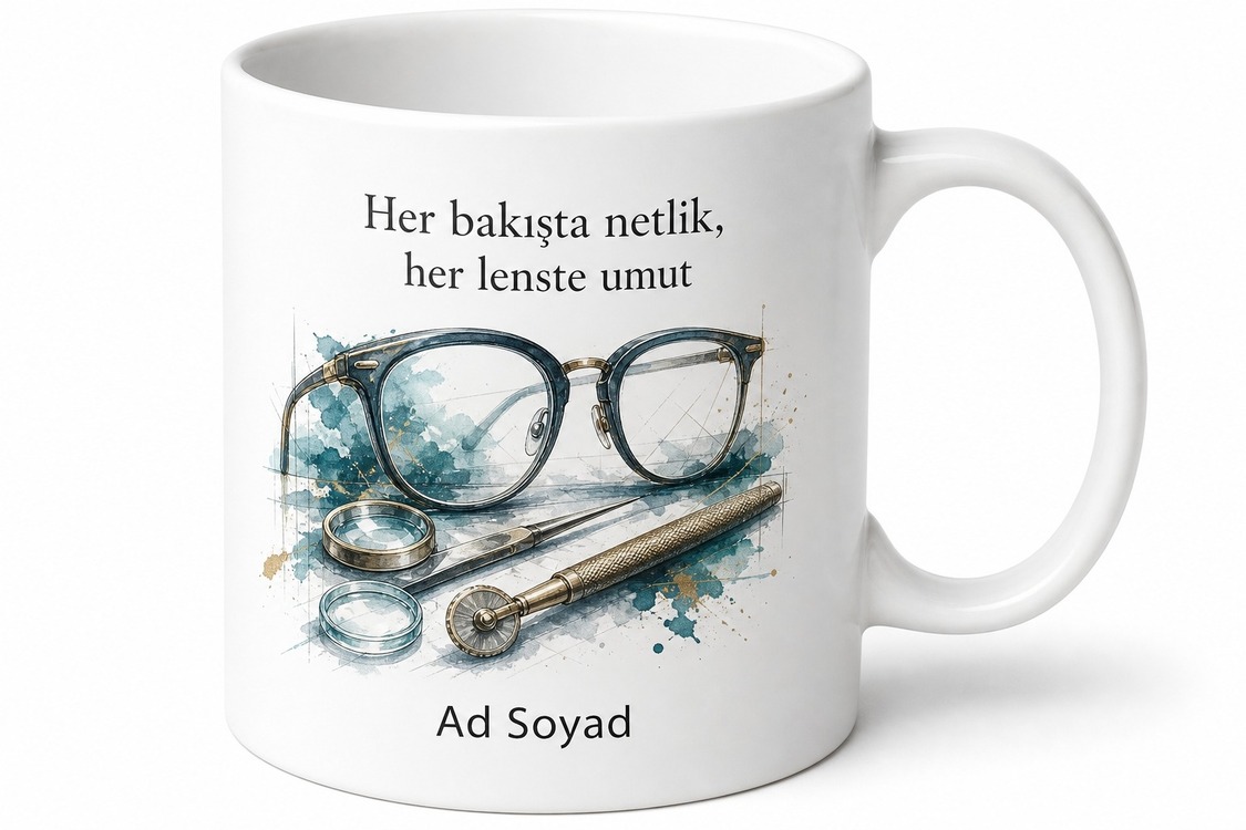Optisyenlik Öğrencisine Hediye Odak Noktası Gözlük Çerçeve Tasarım Kupa Bardak
