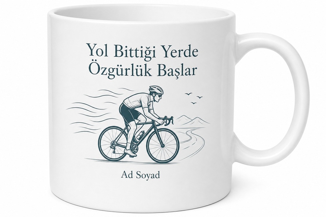 Bisiklet Sever Özgür Ruh Tasarımlı Baskılı Kupa Bardak Sporcu Hediyesi